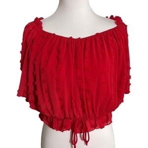Chrysanthemum Red Off Shoulder Crop Top Elegant